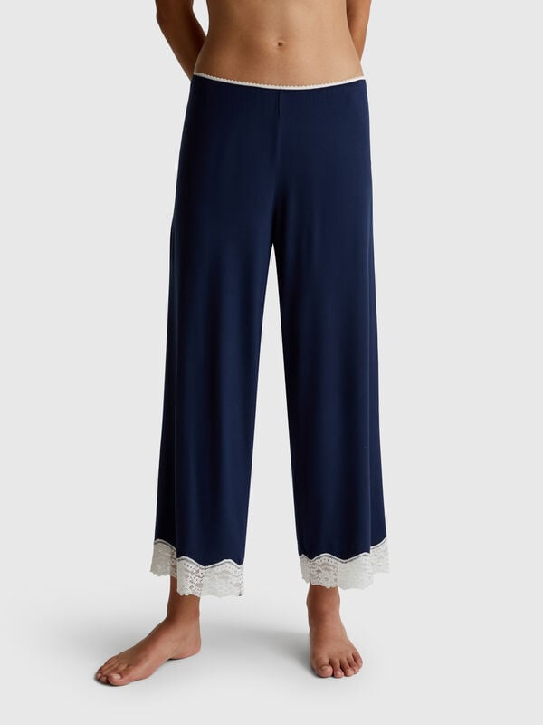 Pantalón fluido 3/4 con encaje Mujer