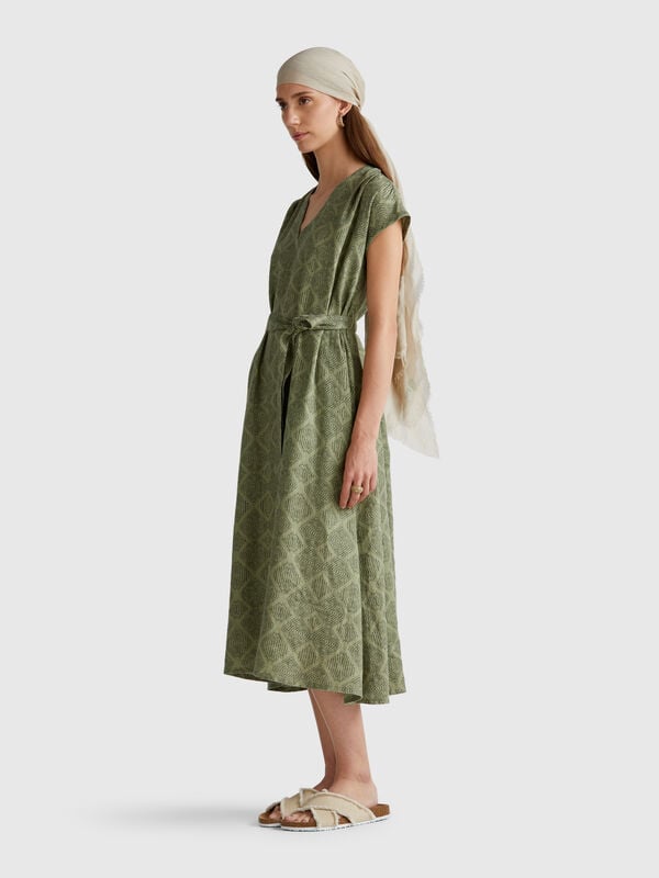 Vestido de lino estampado Mujer
