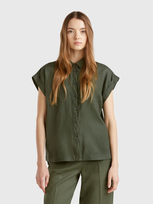 Camisa regular fit de puro lino Mujer