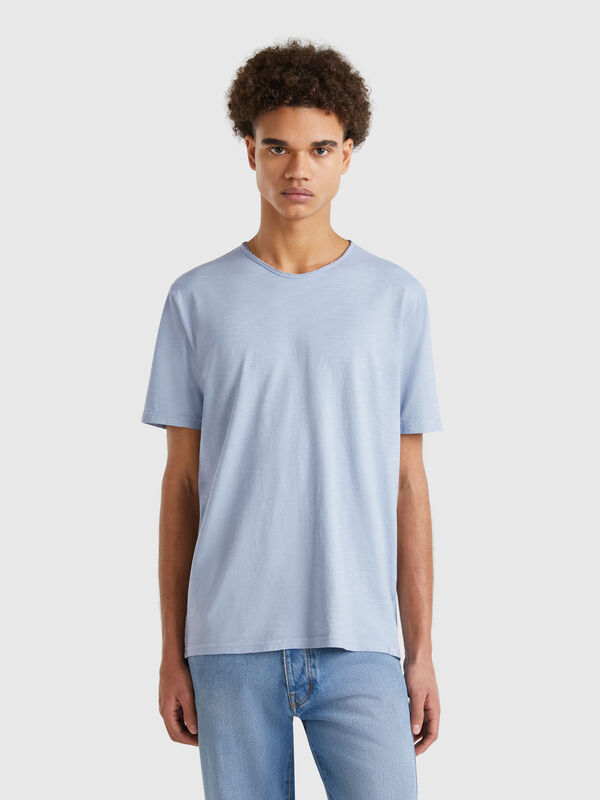 Camiseta azul bebé de algodón flameado Hombre