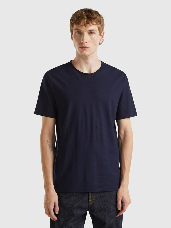 Camiseta azul noche de algodón flameado Hombre