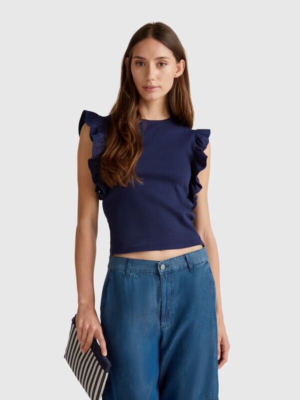 Camiseta slim fit con volantes Mujer
