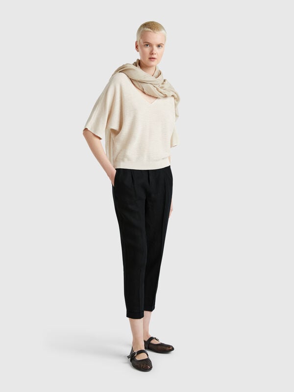 Pantalón cropped 100% lino Mujer