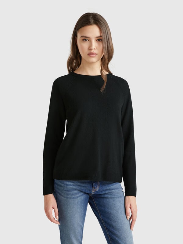 Jersey de cuello redondo negro en mezcla de lana y cachemir Mujer