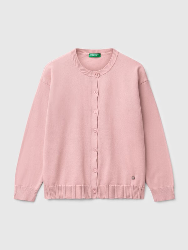 Chaqueta de punto de algodón puro con cuello redondo Niña