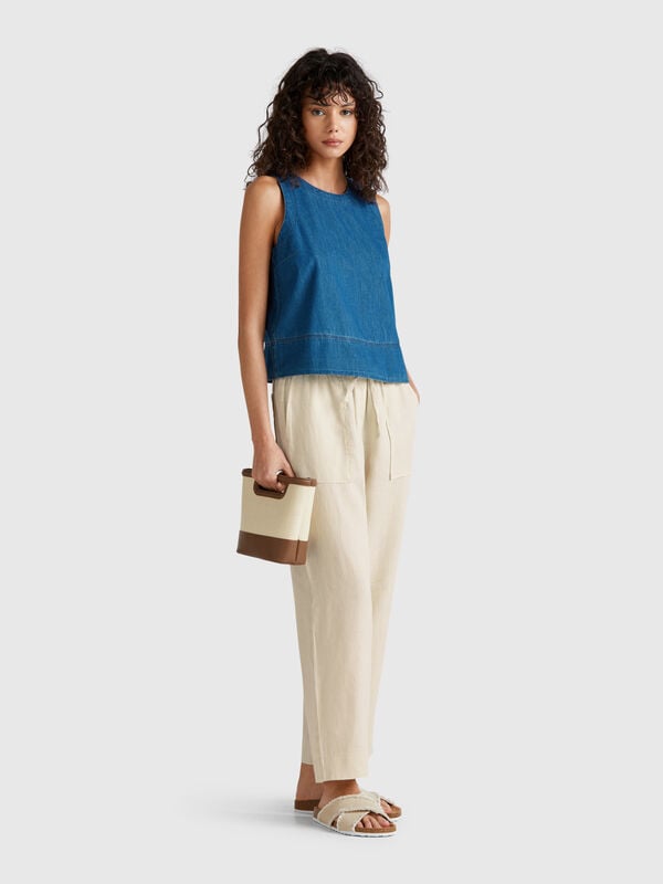 Pantalón de puro lino con elástico Mujer