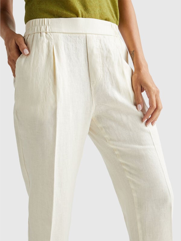 Pantalones cropped de lino puro Mujer