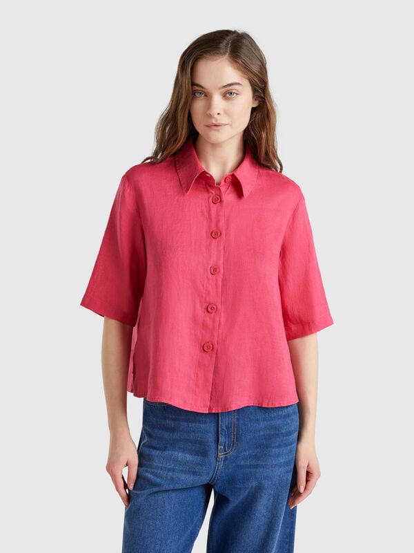 Camisa corta de puro lino Mujer