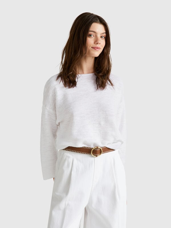 Jersey de mezcla de lino con manga 3/4 Mujer