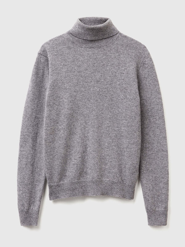 Suéter de cuello alto gris ratón en pura lana merino Suéter de cuello alto gris ratón en pura lana merino Mujer