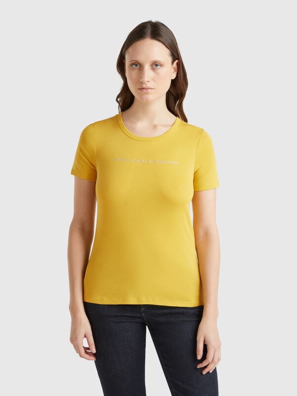 Camiseta de 100 % algodón con estampado de logotipo con glitter Mujer
