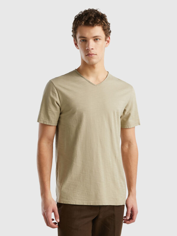 Camiseta de 100 % algodón con escote de pico Hombre