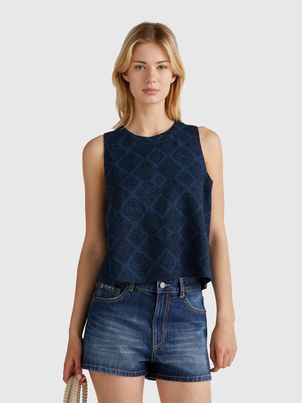 Top estampado de puro lino Mujer
