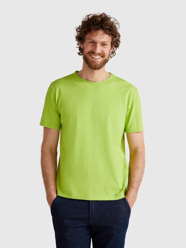 Camiseta verde claro de algodón flameado Hombre