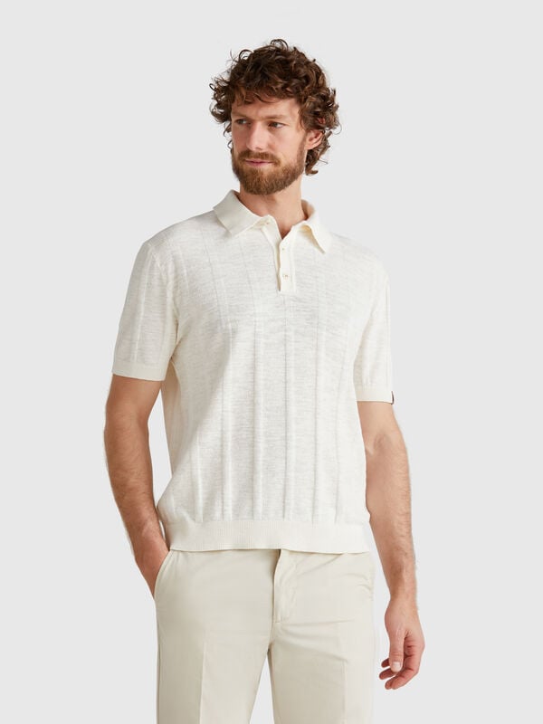 Polo de punto en mezcla de lino Hombre
