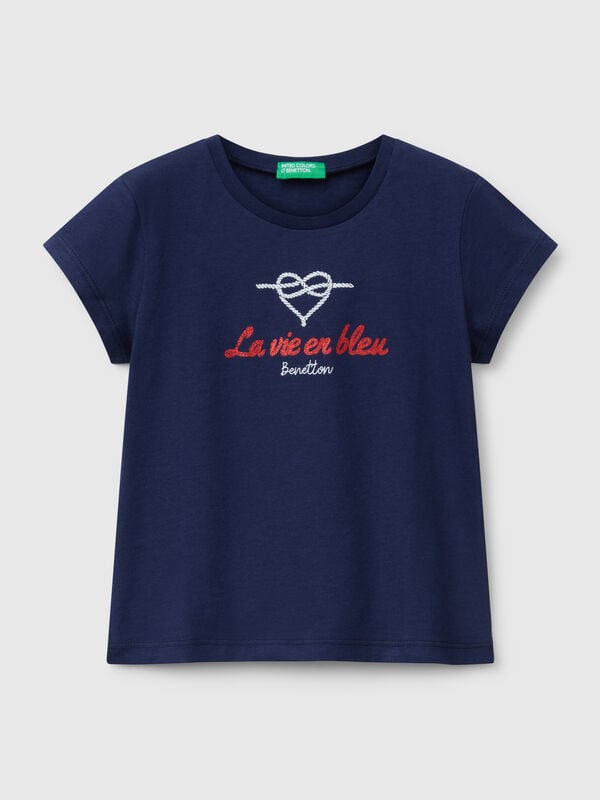 Camiseta de algodón con purpurina Niña