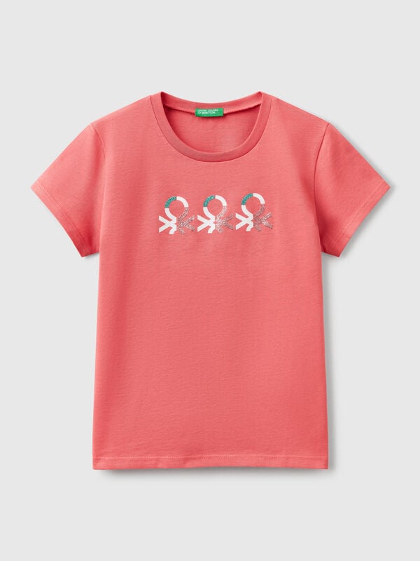 Camiseta de algodón con logotipo de purpurina Niña