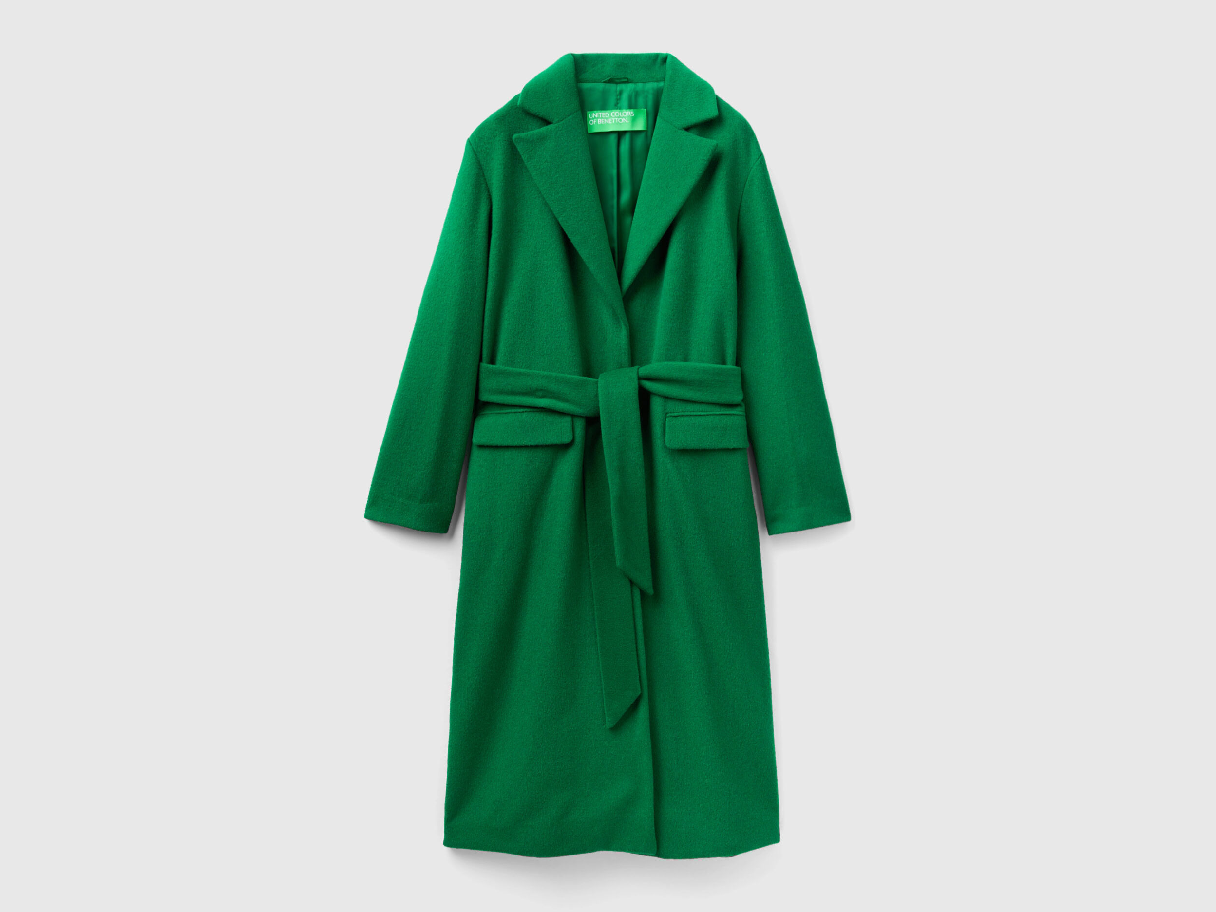 Abrigo largo con cintur n Verde Benetton