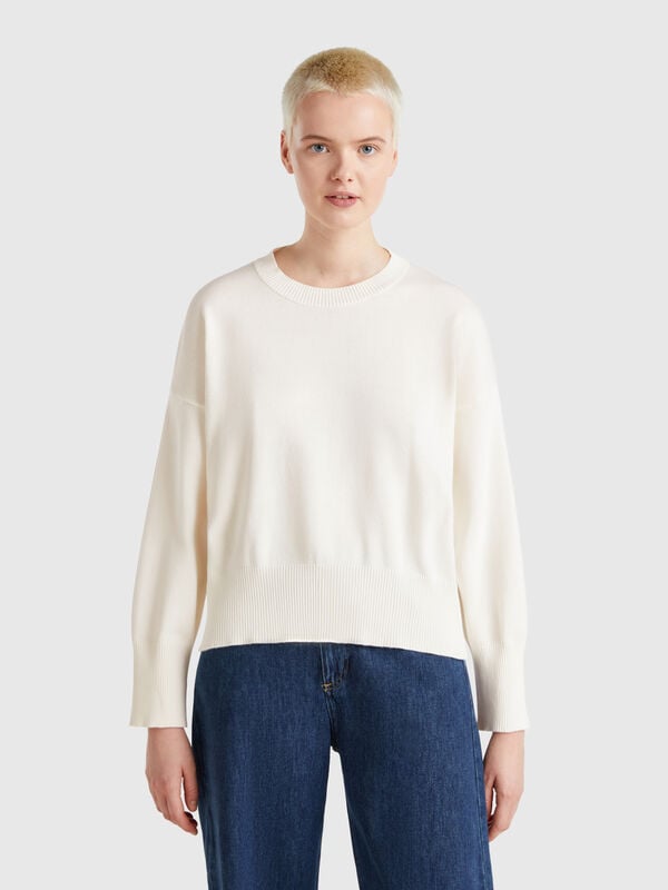 Jersey de cuello redondo de punto de algodón Mujer