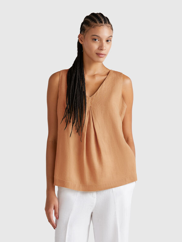Blusa sin mangas de puro lino Mujer