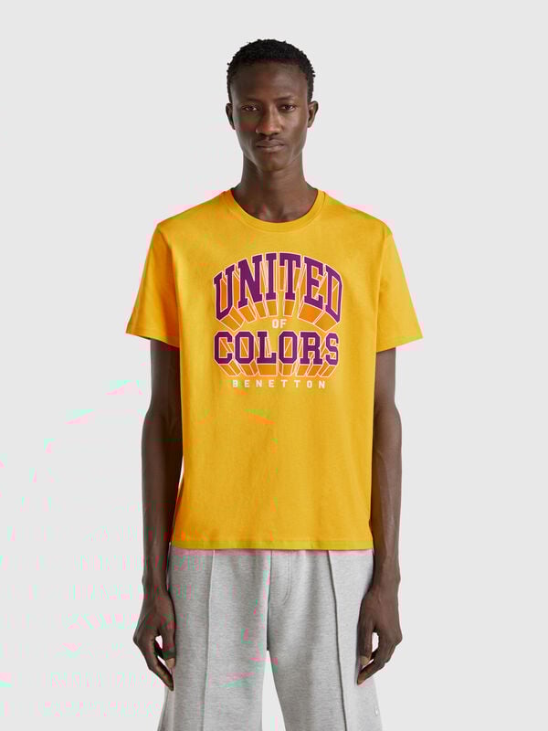 Camiseta amarilla de algodón con logo morado Hombre