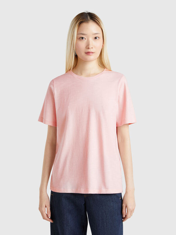 Camiseta de cuello redondo de algodón flameado Mujer