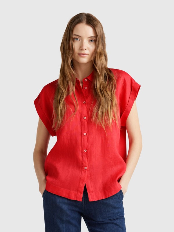 Camisa regular fit de puro lino Mujer