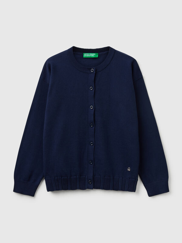 Chaqueta de punto de algodón puro con cuello redondo Niña
