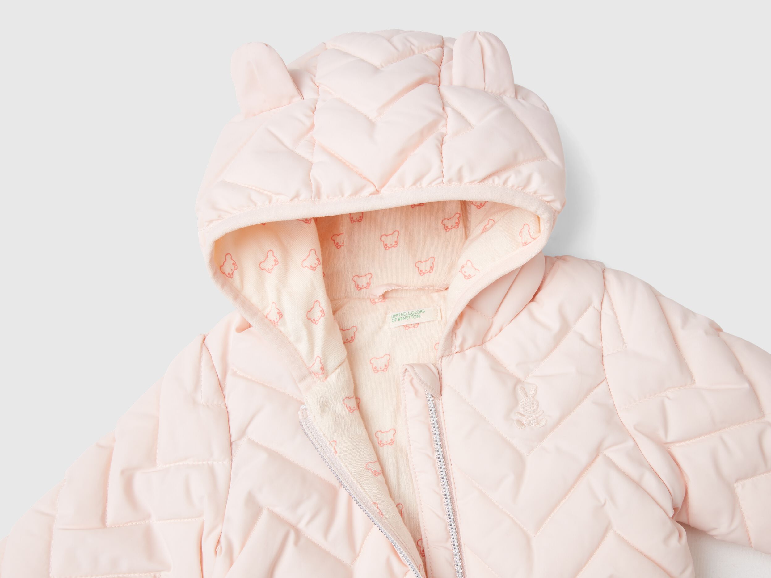 Plumifero acolchado con orejas Rosa Palo Benetton