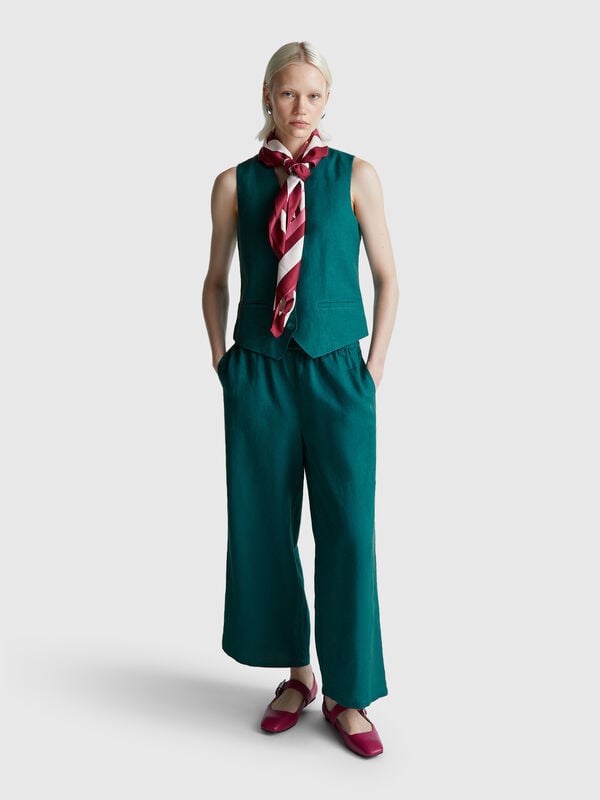 Pantalón ancho de lino puro Mujer