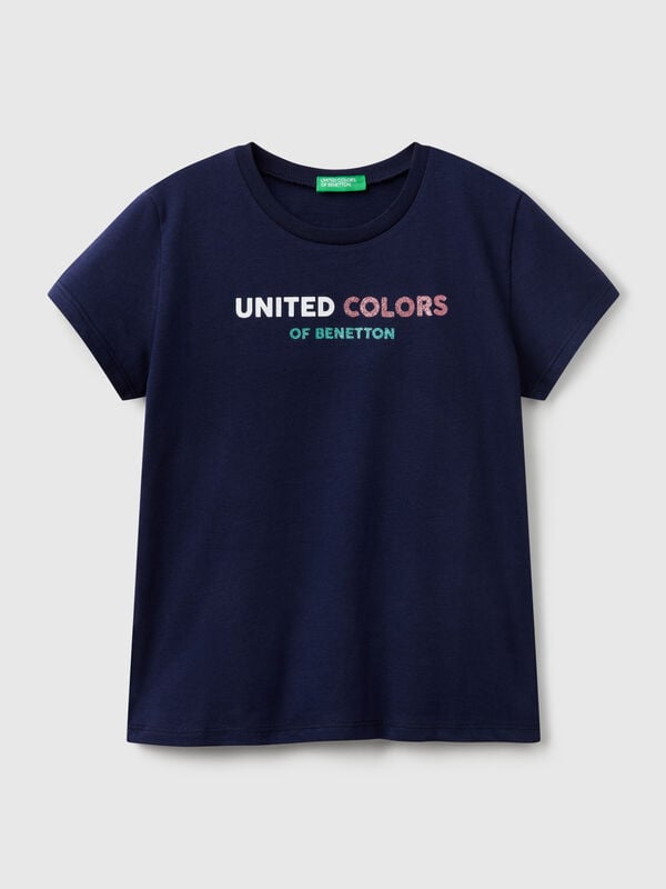 Camiseta de algodón con logotipo de purpurina Niña