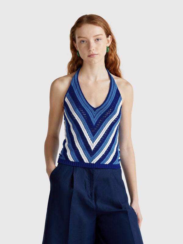 Top de rayas de crochet Mujer