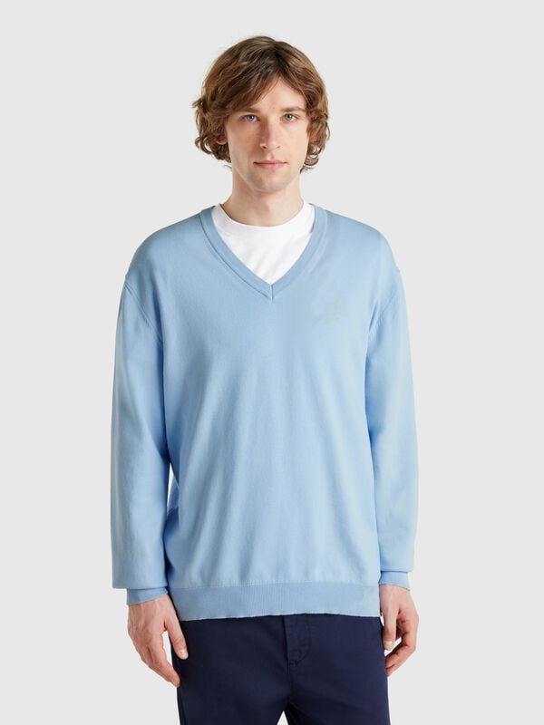 Jersey de puro algodón con cuello de pico Hombre