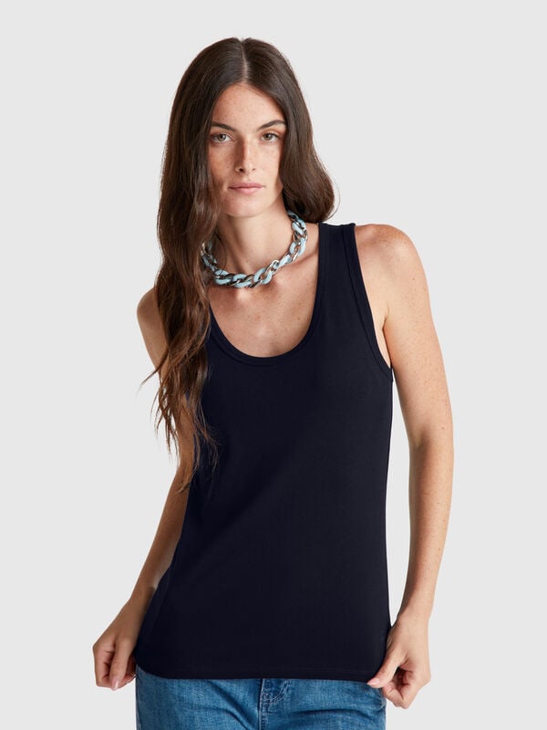Camiseta de tirantes azul oscuro de puro algodón Mujer