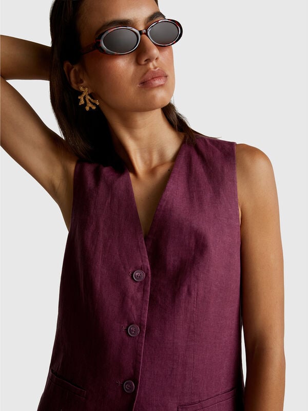 Chaleco de lino puro Mujer