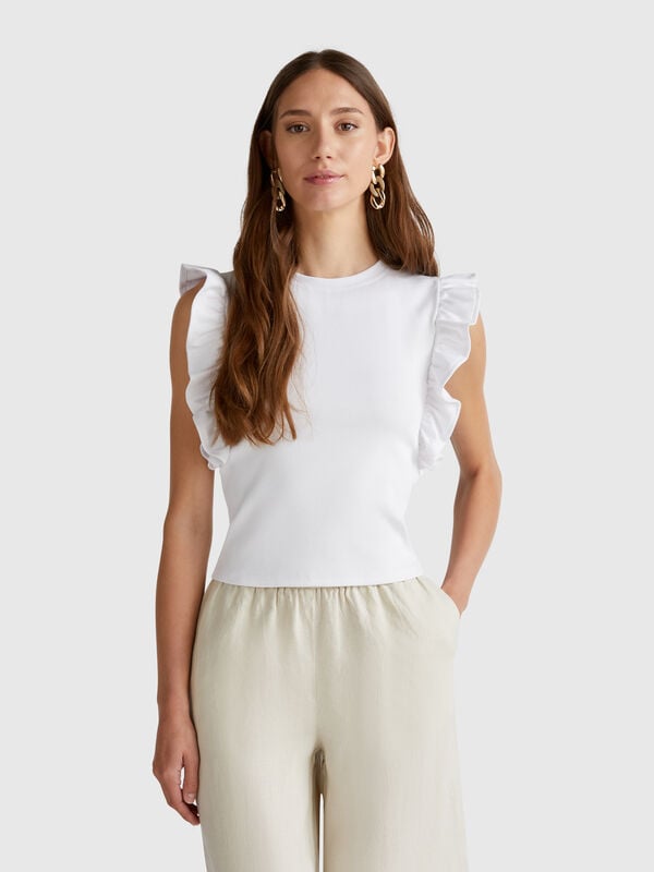Camiseta slim fit con volantes Mujer