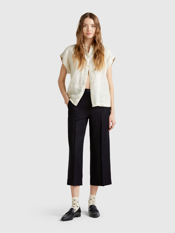 Pantalón cropped de puro lino Mujer