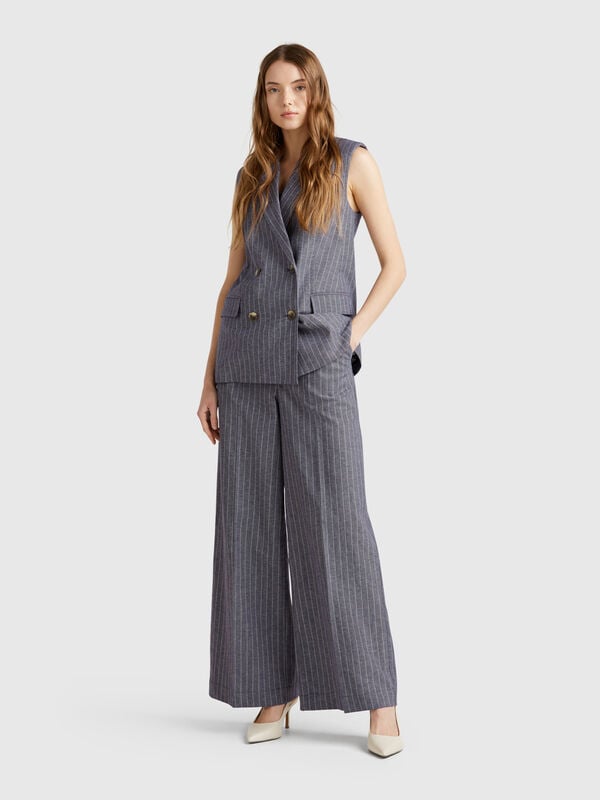 Pantalón palazzo de rayas diplomáticas Mujer