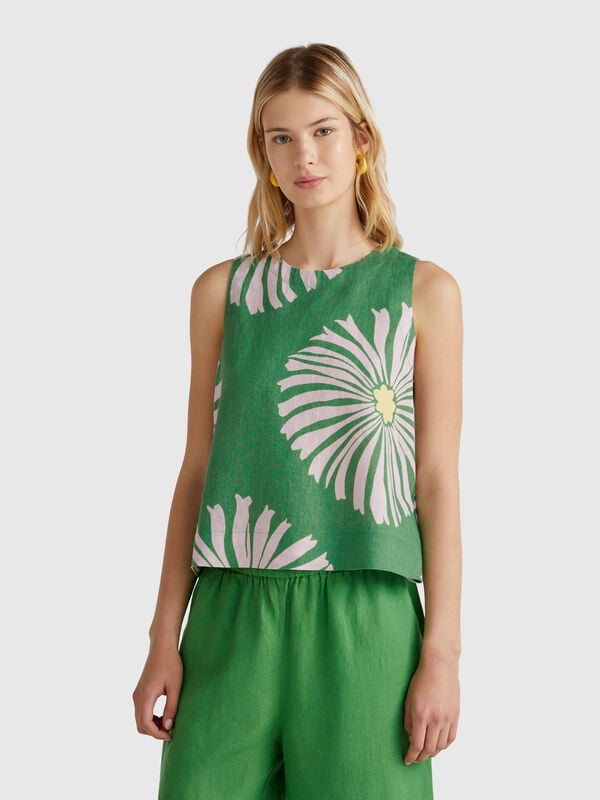 Top estampado de puro lino Mujer