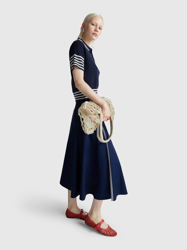 Falda midi con inserción de rayas Mujer