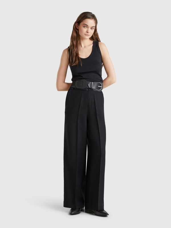 Pantalón palazzo de 100% lino Mujer