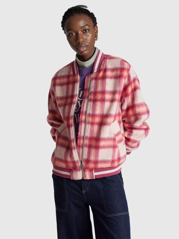 Chaqueta bomber a cuadros Mujer