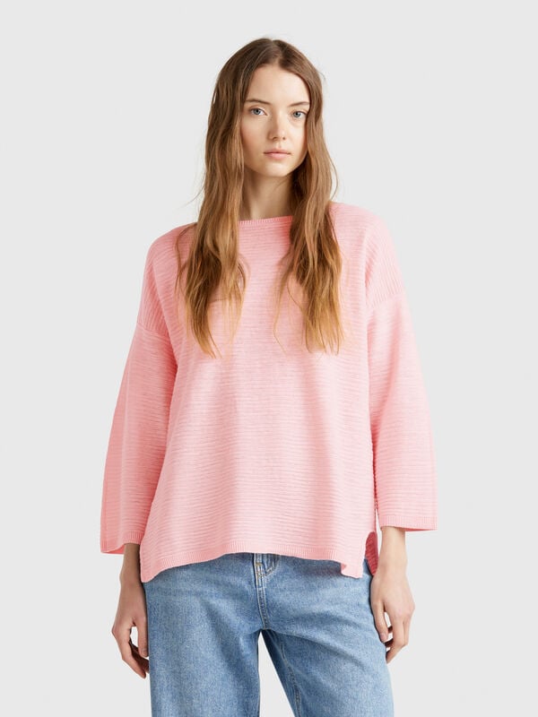 Jersey de mezcla de lino con manga 3/4 Mujer
