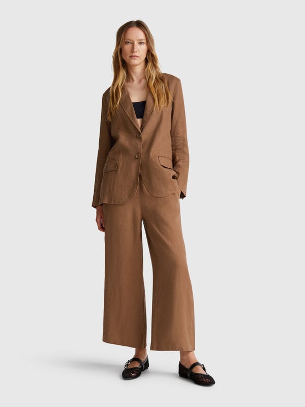 Pantalón ancho de puro lino Mujer