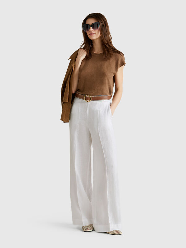 Pantalón palazzo de 100% lino Mujer