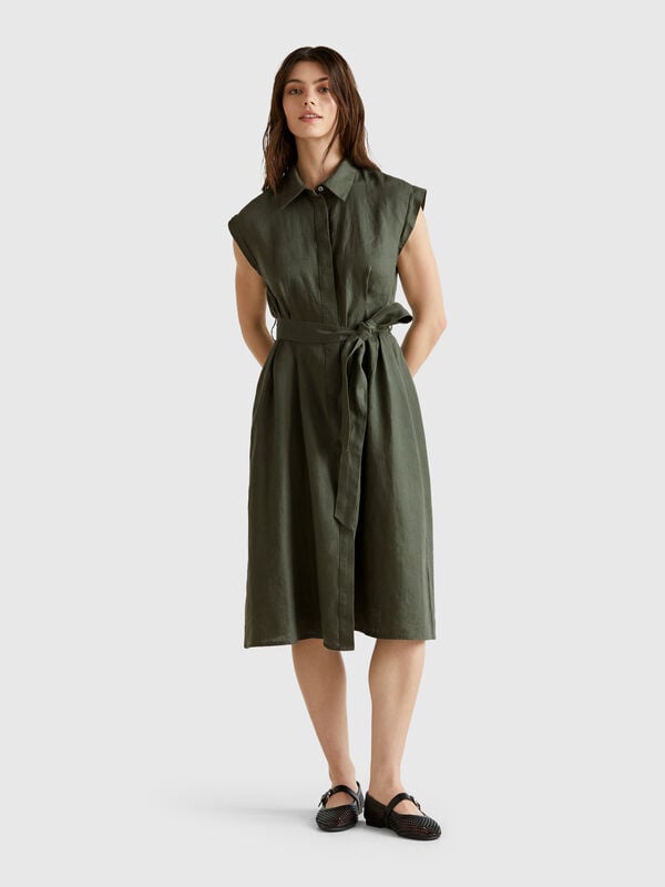 Vestido camisero de puro lino Mujer