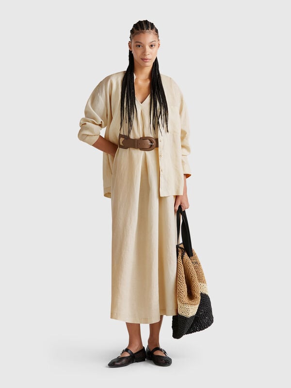 Vestido sin mangas de puro lino Mujer