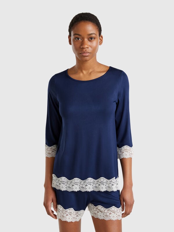Camisa fluida con detalles de encaje Mujer