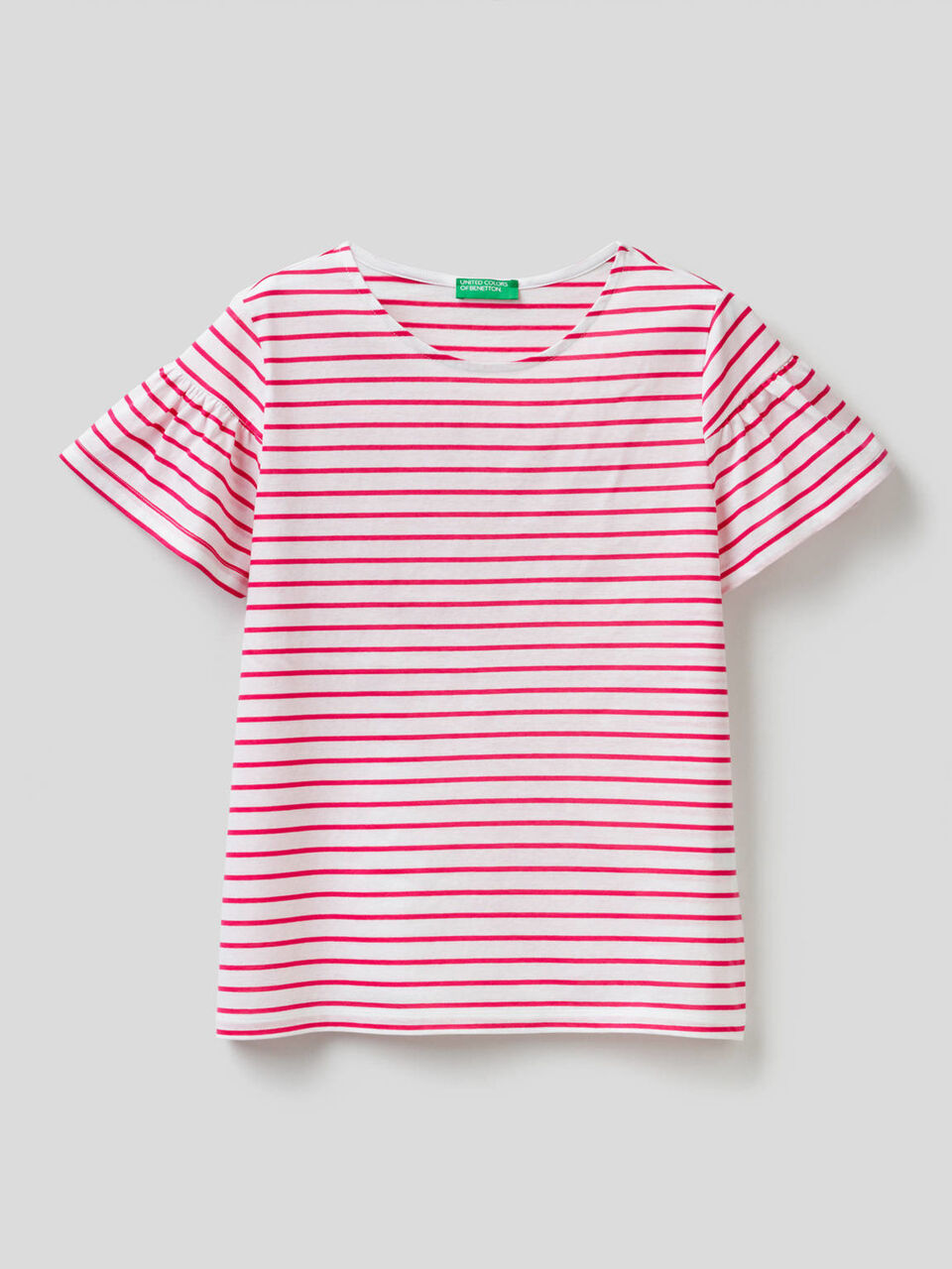 Camiseta de rayas con manga fruncida image number 1