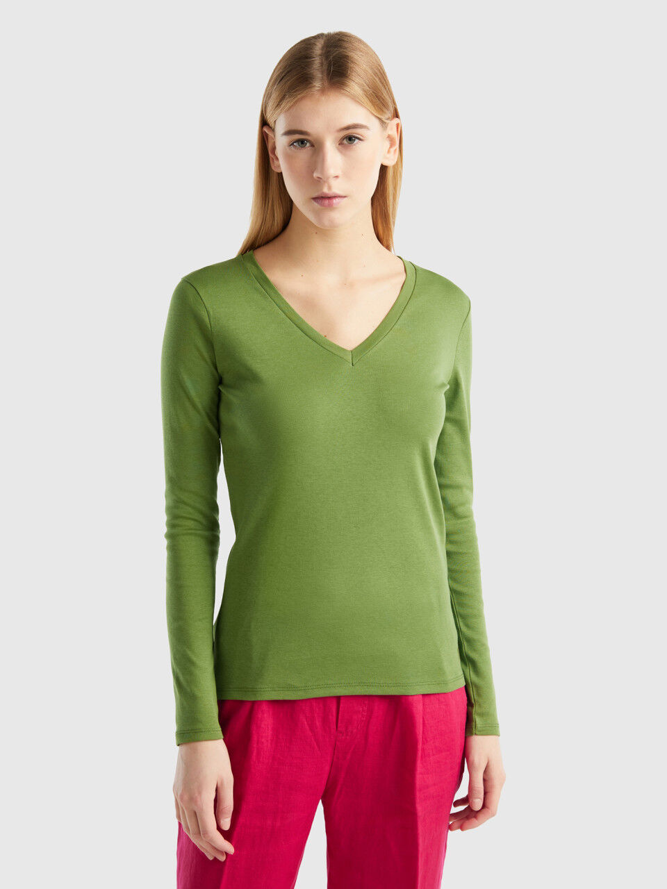 Camiseta verde store manga larga mujer